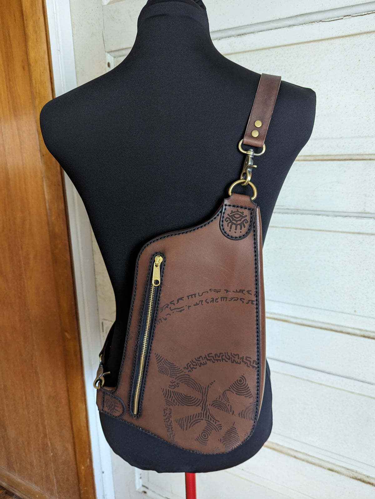 Ancient Kingdom Hero Sacred Slate Laser Engraved Leather Crossbody Sling Bag