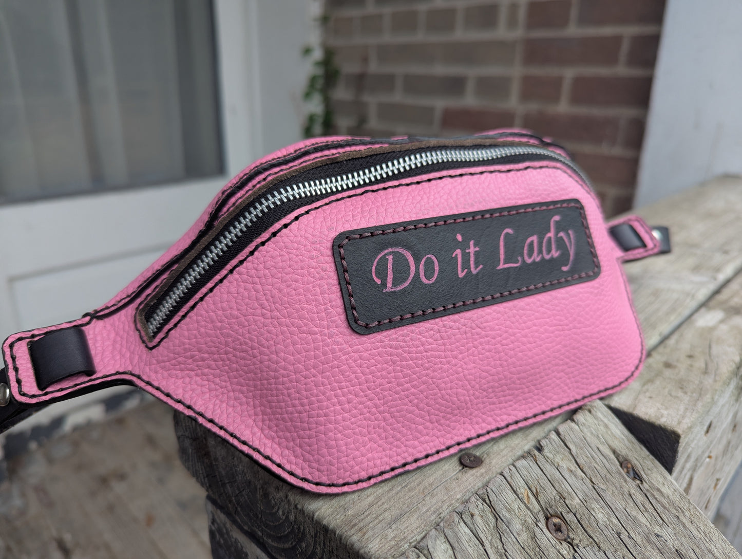 "Do it Lady" Leather Waist Bag - Fanny Pack - Pink