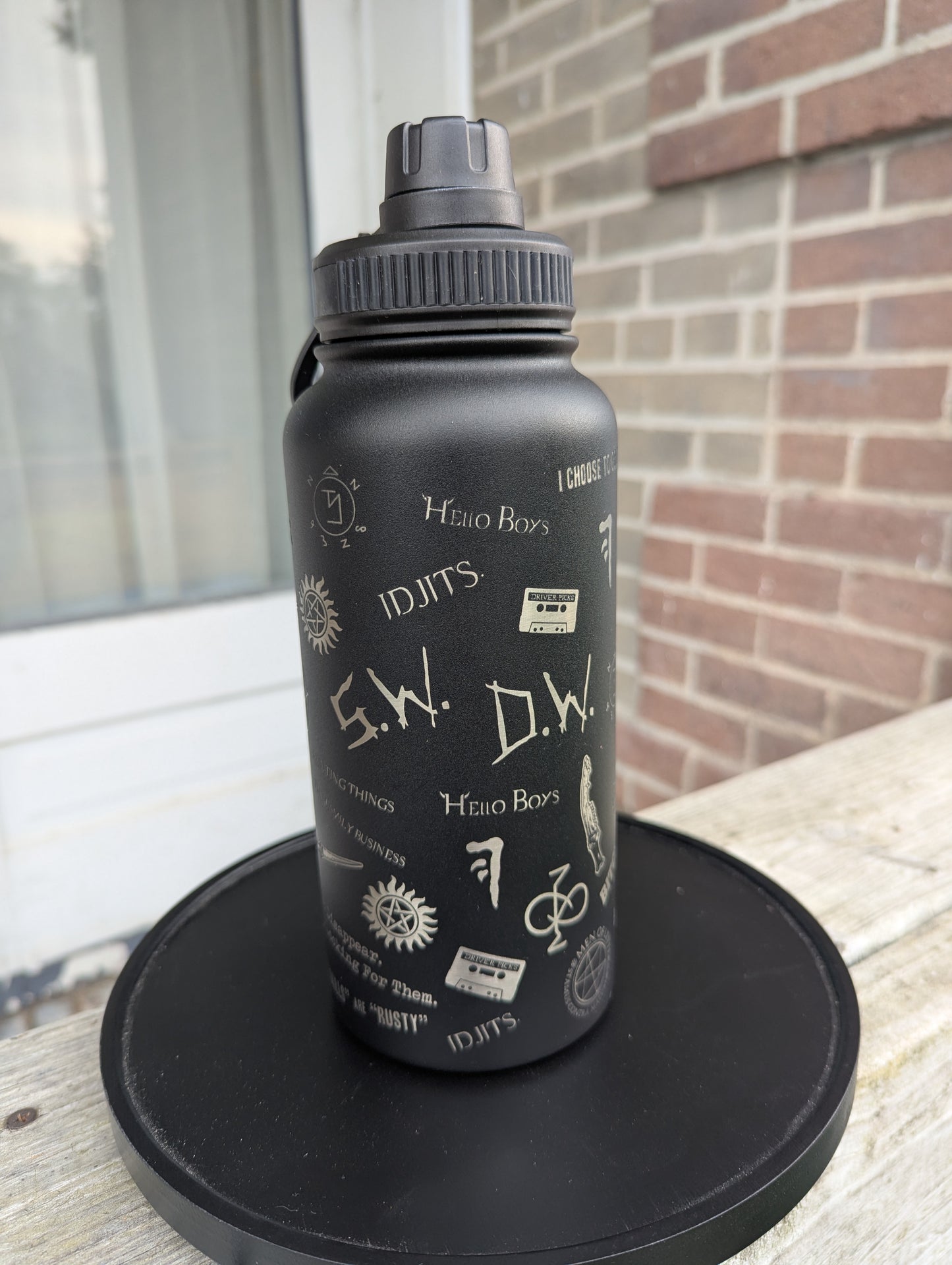 Supernatural Black Stainless Steel Water Bottle - Wide mouth Double Wall Insulated Vacuum 32 oz 24 oz