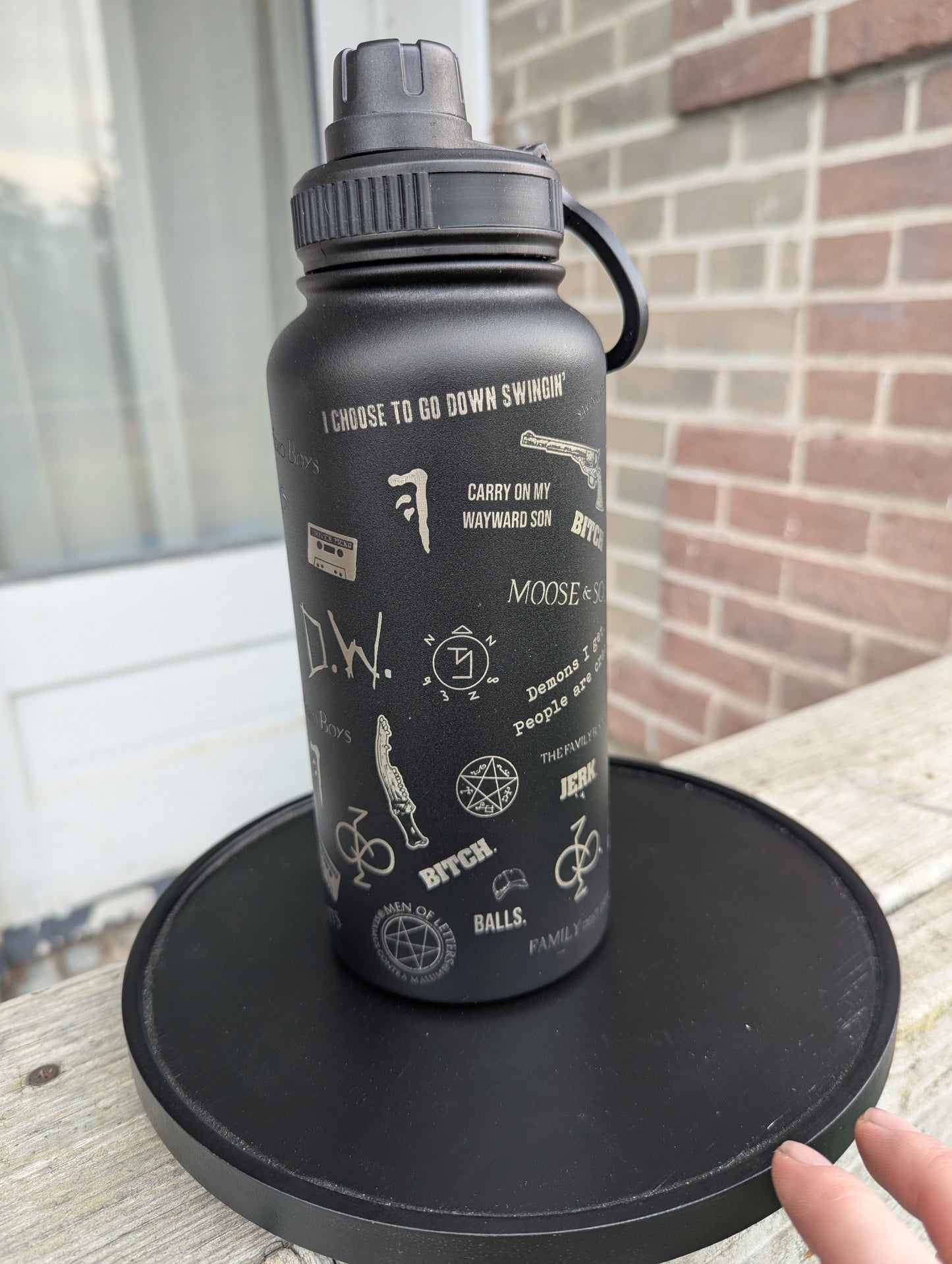 Supernatural Black Stainless Steel Water Bottle - Wide mouth Double Wall Insulated Vacuum 32 oz 24 oz
