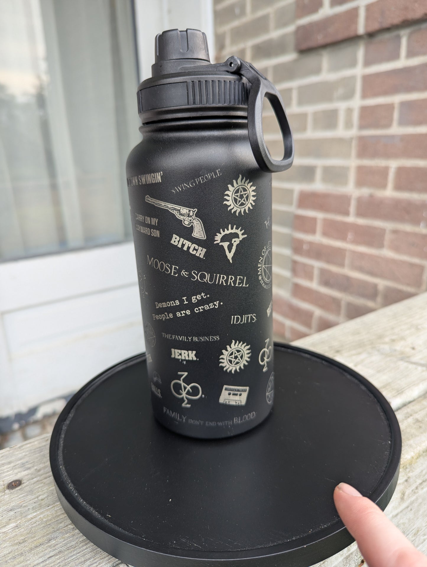 Supernatural Black Stainless Steel Water Bottle - Wide mouth Double Wall Insulated Vacuum 32 oz 24 oz