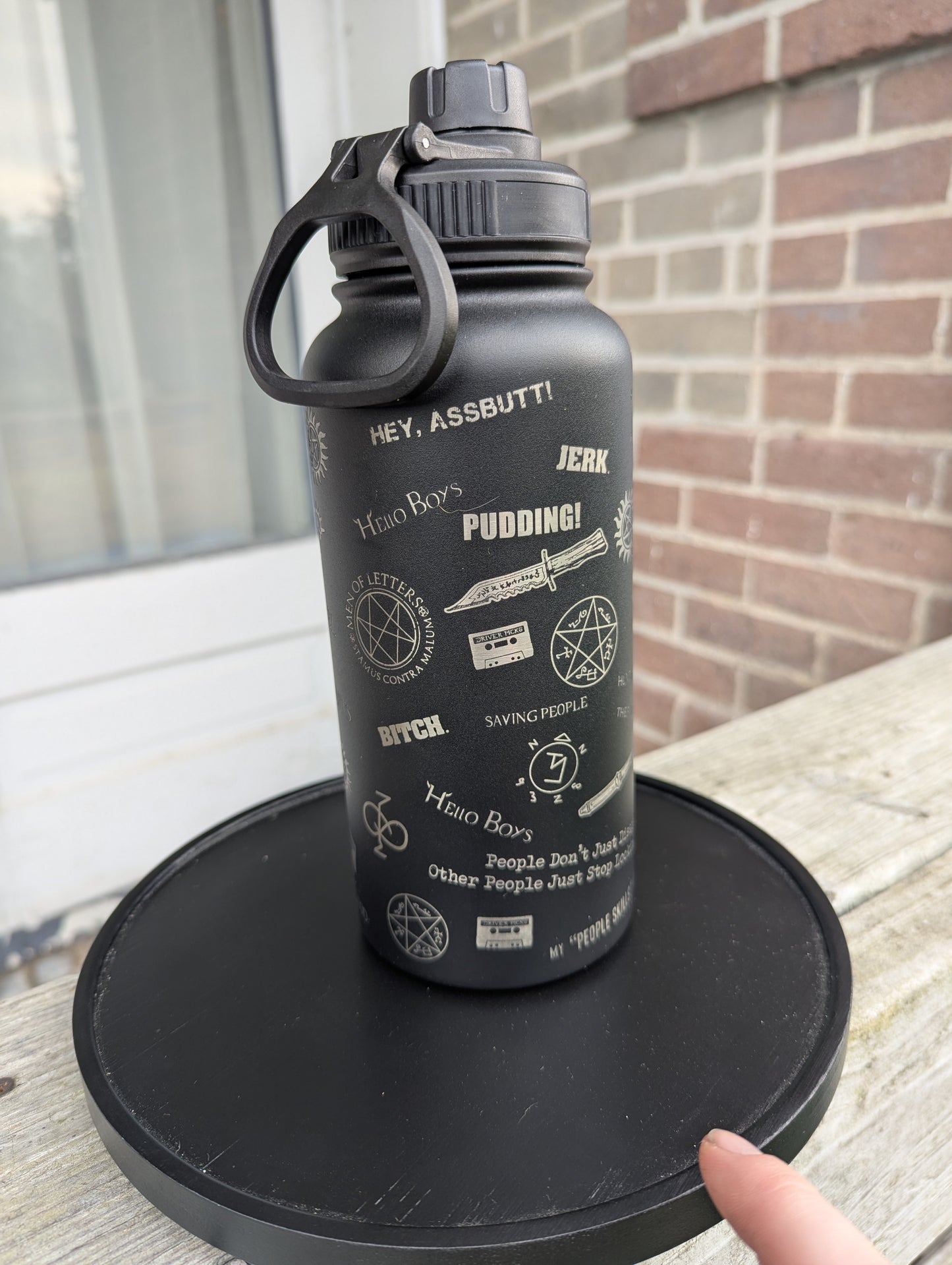 Supernatural Black Stainless Steel Water Bottle - Wide mouth Double Wall Insulated Vacuum 32 oz 24 oz