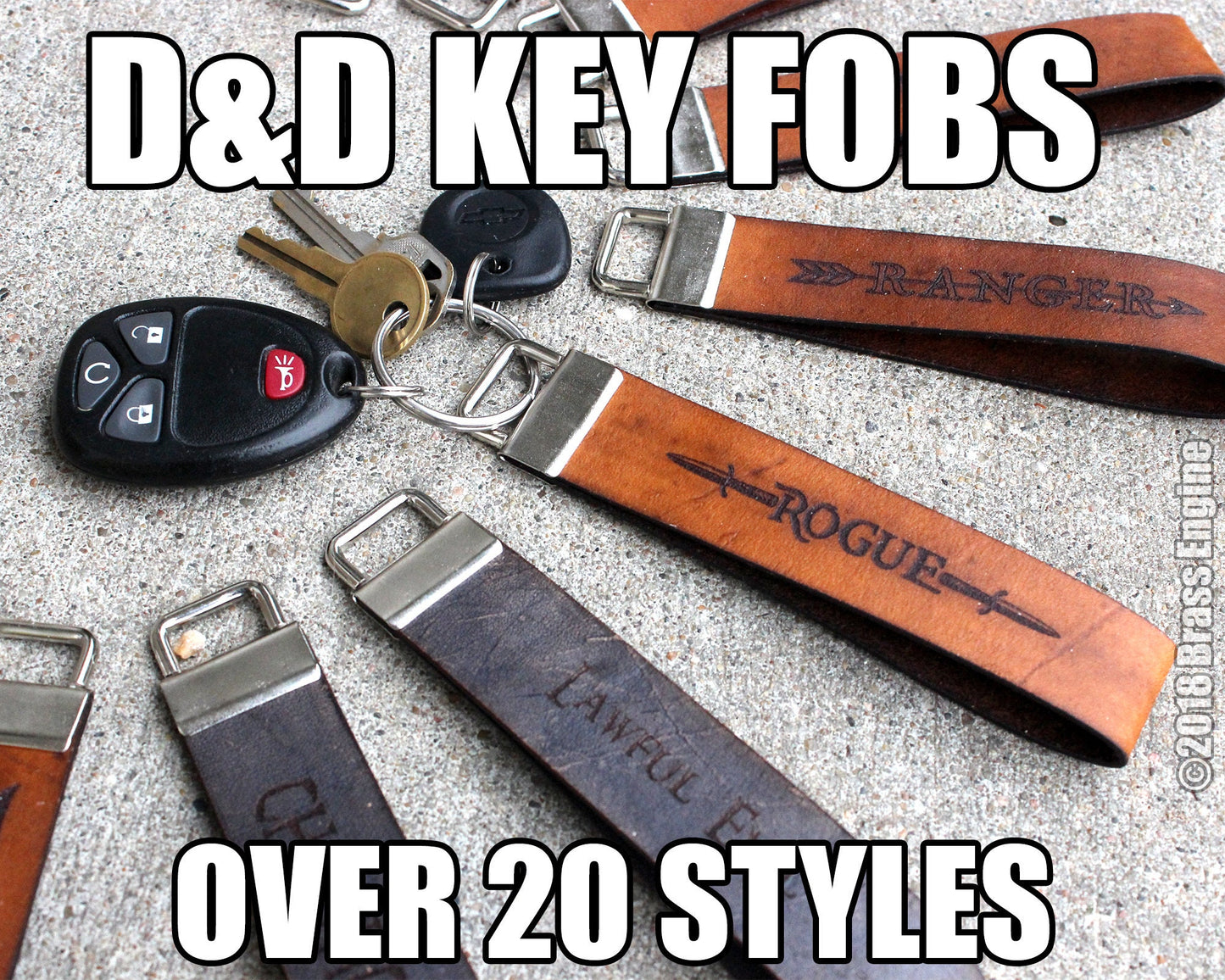 1" Wide Full Grain Leather Key Fob Strap Lanyard - Gaming - D&D Classes, Attributes, Dungeon Master - Color Choice - Personalized Veg Tan