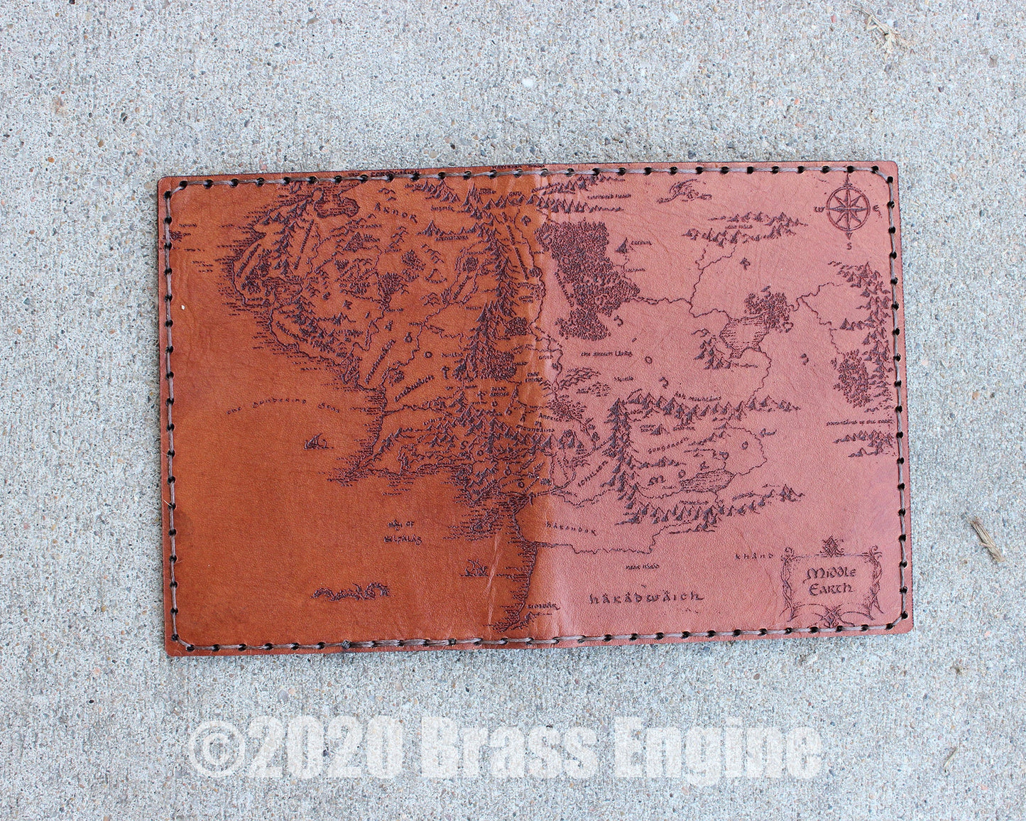Middle Earth Map Leather Passport Holder - Handmade prrsonalized leather wallet - Tan LOTR Hobbit Tolkien Travel Durin's Door - Color Choice