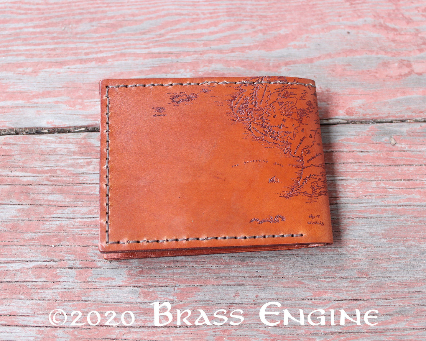 Middle Earth Map Leather Bifold Wallet - Handmade engraved leather wallet - Color Choice LOTR Hobbit - Personalized