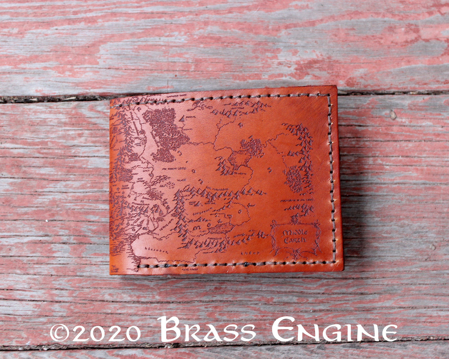Middle Earth Map Leather Bifold Wallet - Handmade engraved leather wallet - Color Choice LOTR Hobbit - Personalized
