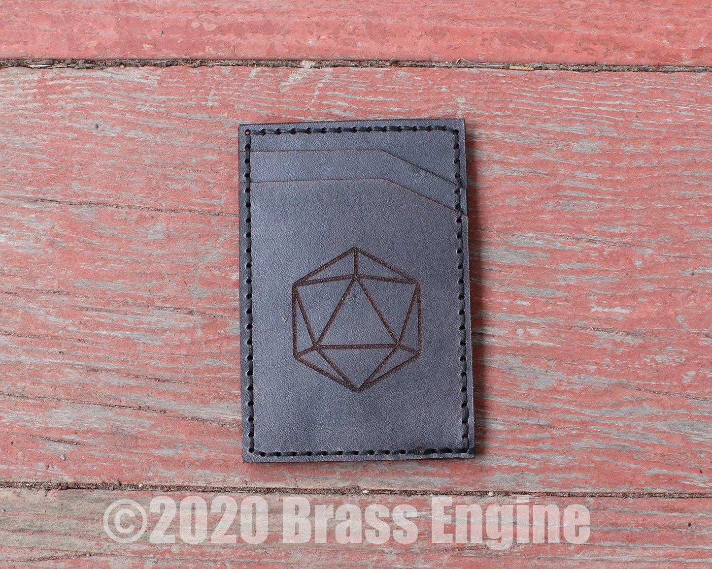 Dice D20 Leather Front Pocket Wallet - Hand stitched - Laser Etched - DnD RPG Minimalist - Color Choice