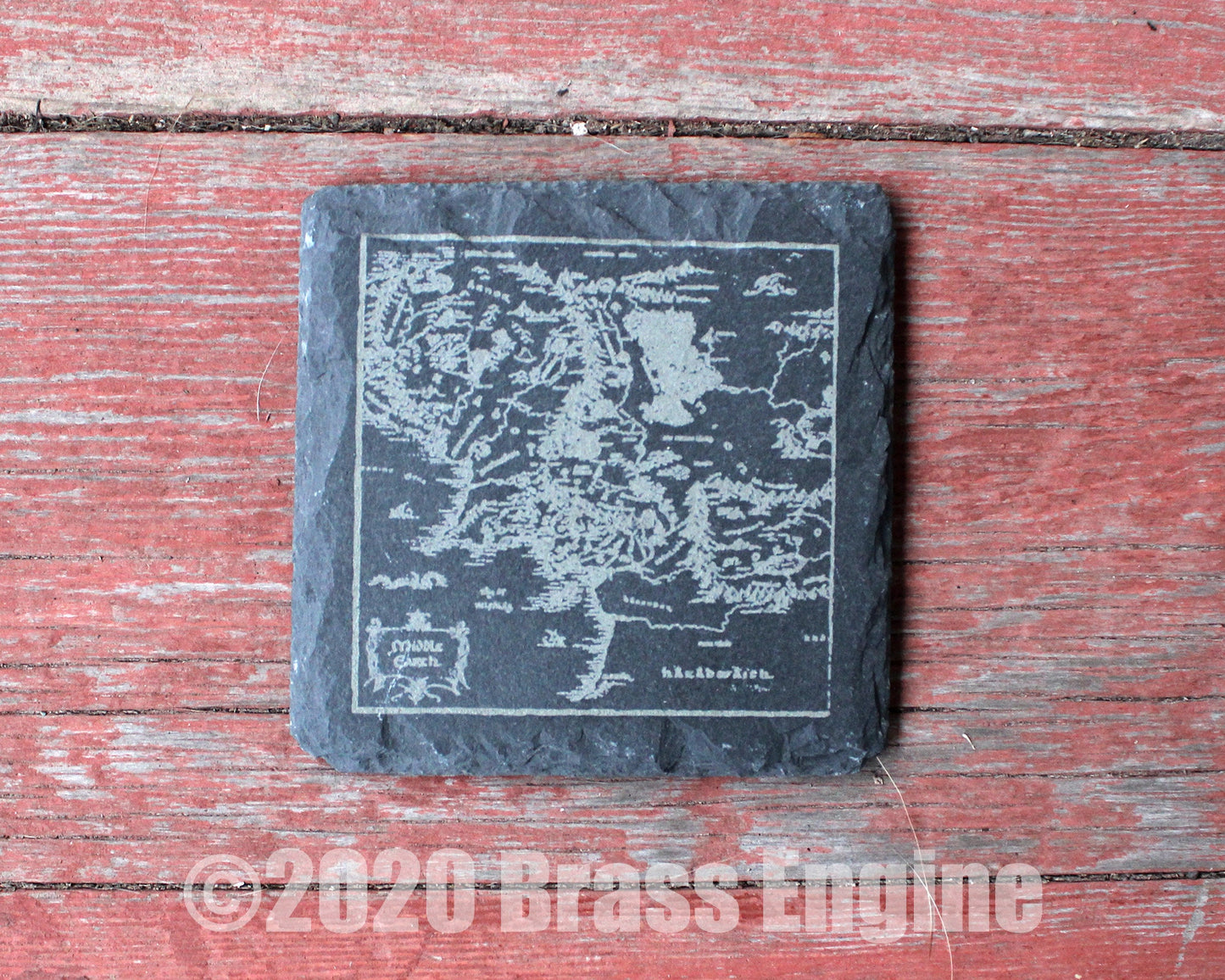 Lord of the Rings Etched Slate Coasters - Gray - Set of 4 - Hobbit White Tree Middle Earth barware