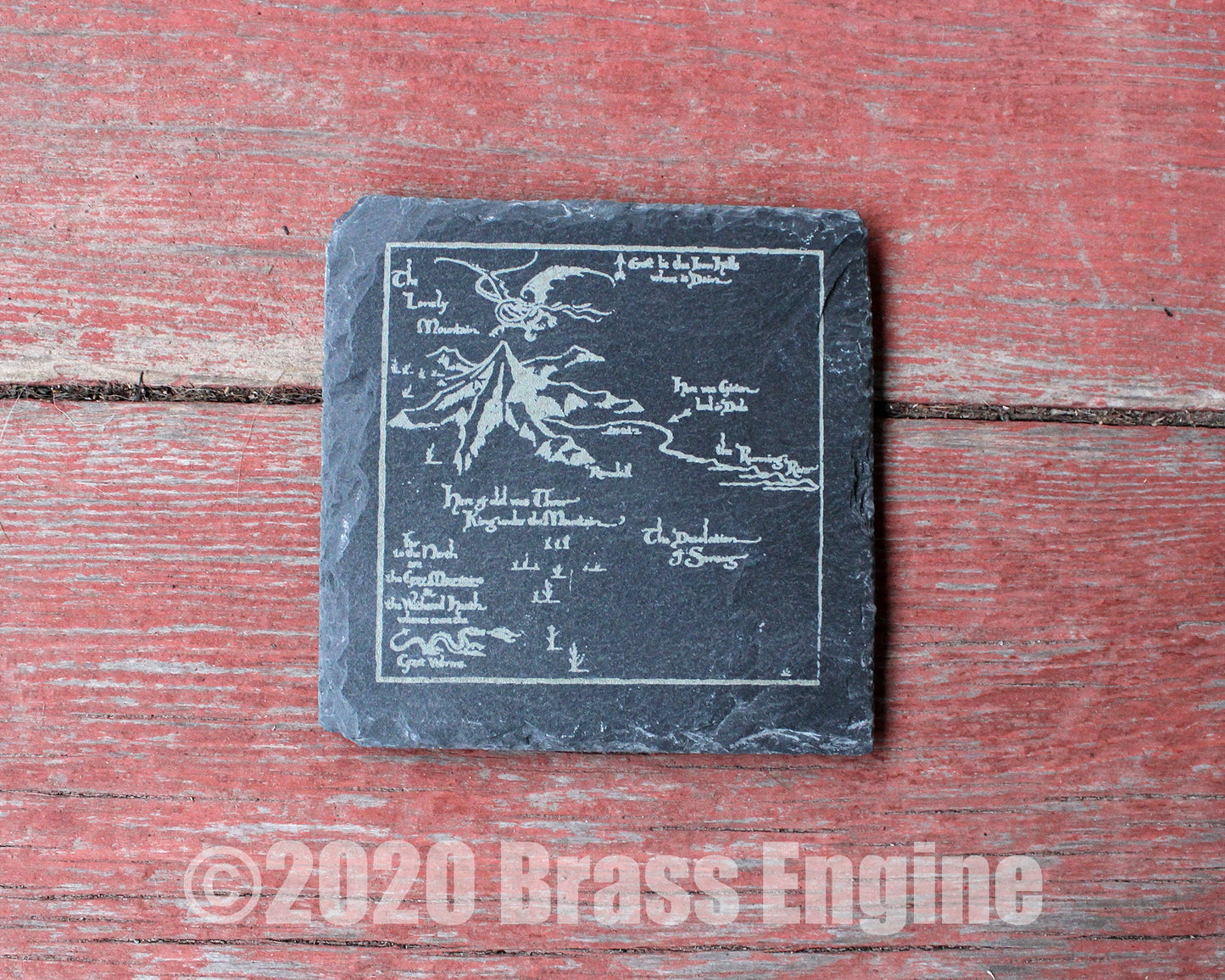 Lord of the Rings Etched Slate Coasters - Gray - Set of 4 - Hobbit White Tree Middle Earth barware