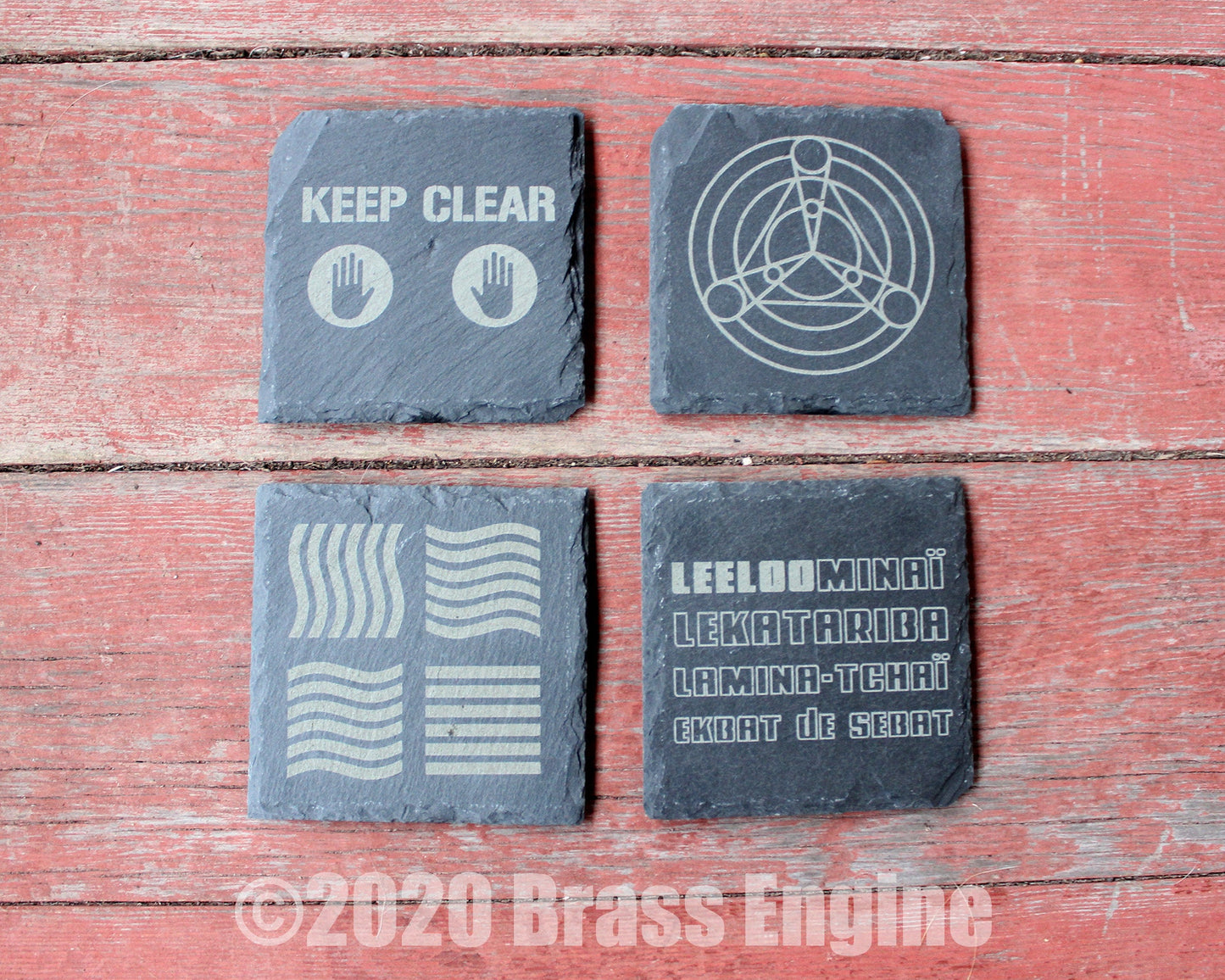 Fifth Element Etched Slate Coasters - Gray - Set of 4 - Leeloo Korben Dallas Scifi barware