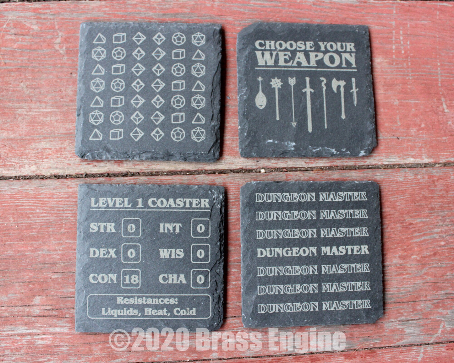 Dungeons and Dragons Etched Slate Coasters - Gray - Set of 4 - RPG DnD Dice Fantasy barware