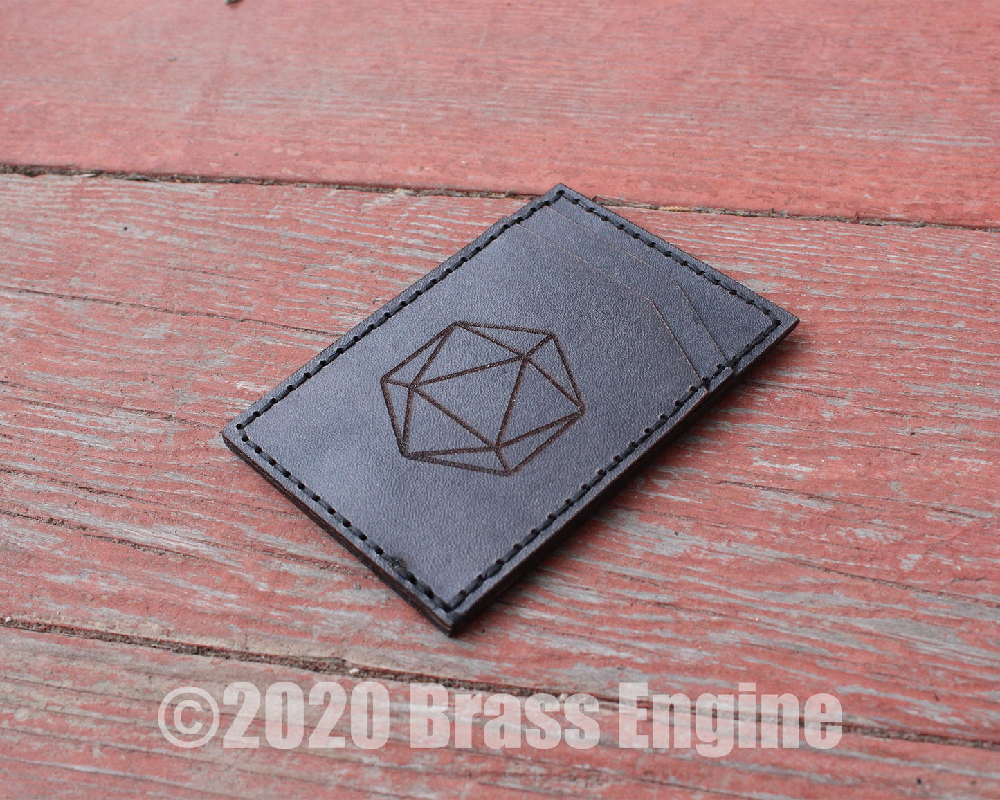 Dice D20 Leather Front Pocket Wallet - Hand stitched - Laser Etched - DnD RPG Minimalist - Color Choice