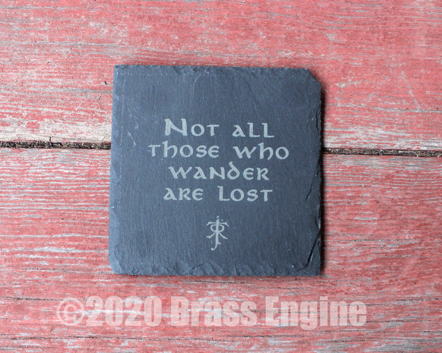 Lord of the Rings Etched Slate Coasters - Gray - Set of 4 - Hobbit White Tree Middle Earth barware
