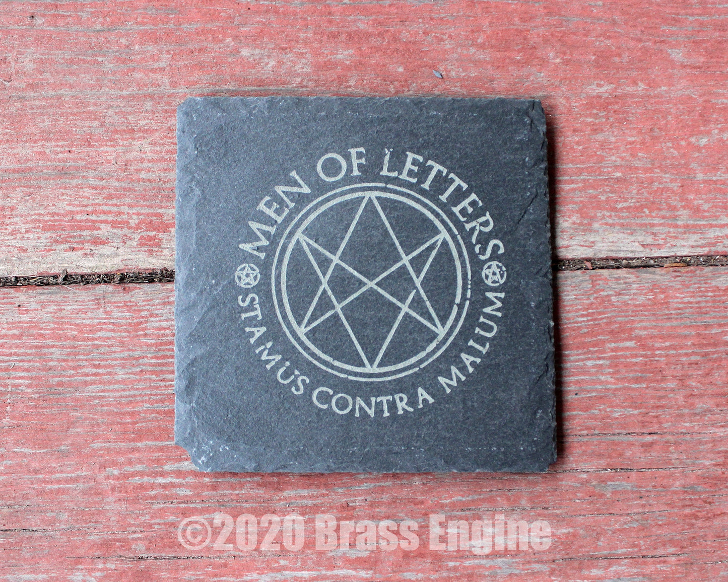 Supernatural Etched Slate Coasters - Gray - Set of 4 - Sam Dean Anti-possession Men of Letters barware