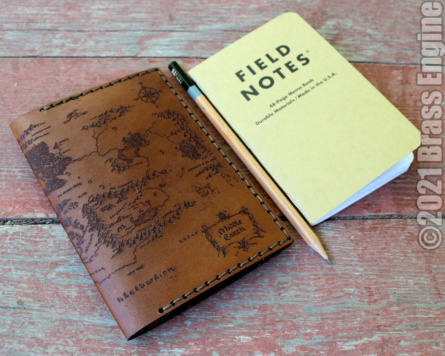 Lord of the Rings Leather Field Notes Cover - Middle Earth Map Durin's Door- Handmade personalized - Color Choice LOTR Hobbit