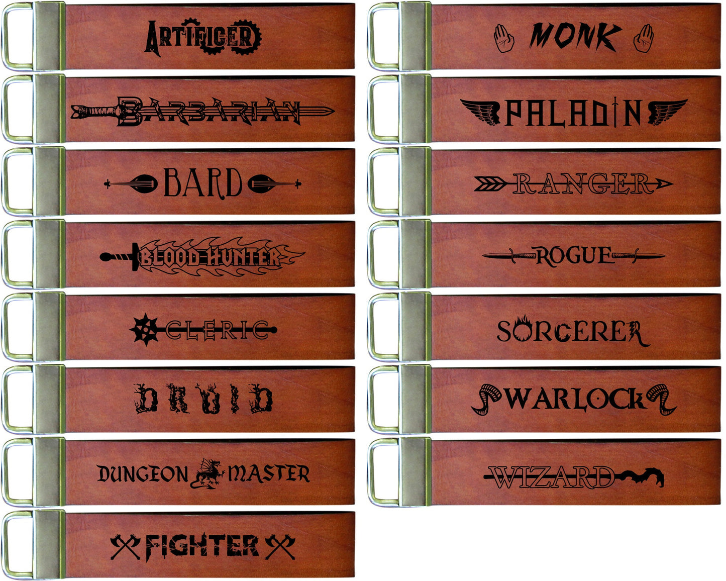 1" Wide Full Grain Leather Key Fob Strap Lanyard - Gaming - D&D Classes, Attributes, Dungeon Master - Color Choice - Personalized Veg Tan