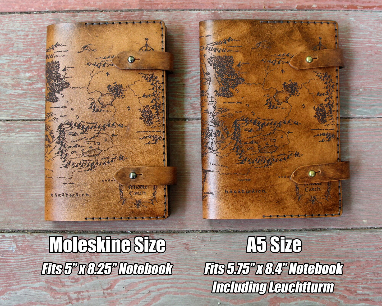 Middle Earth Map Leather Refillable Notebook Cover - Moleskine Leuchtturm A5 Size Choice- Brown Lord of the Rings LOTR Hobbit Tolkien