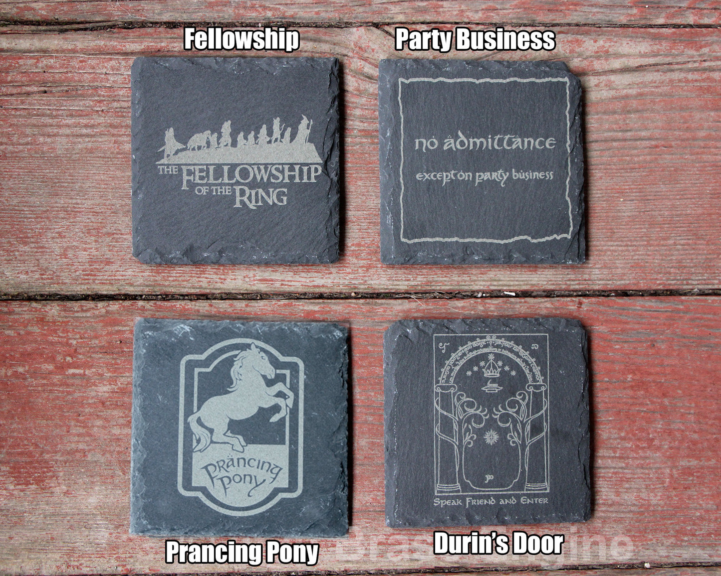 Lord of the Rings Etched Slate Coasters - Gray - Mix and Match Set of 4 5 6 7 8 - Hobbit White Tree Middle Earth barware
