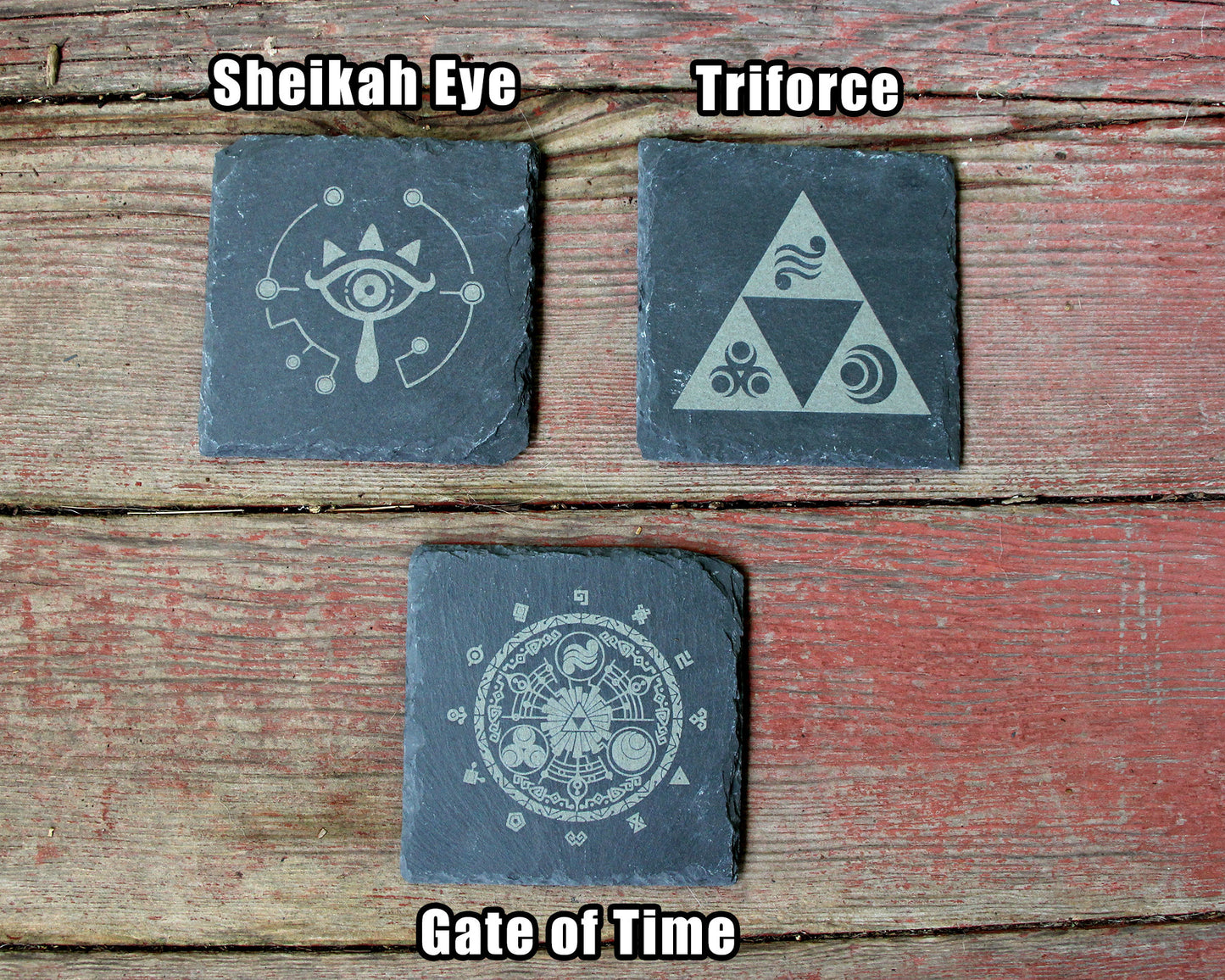 Legend of Zelda Engraved Slate Coasters Mix and Match - Gray - Choice of Set of 4 6 8- Triforce Majora's Mask Tears of the Kingdom