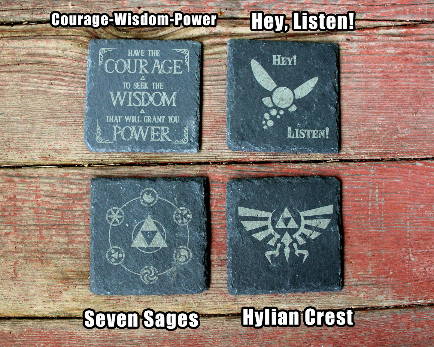 Legend of Zelda Engraved Slate Coasters Mix and Match - Gray - Choice of Set of 4 6 8- Triforce Majora's Mask Tears of the Kingdom