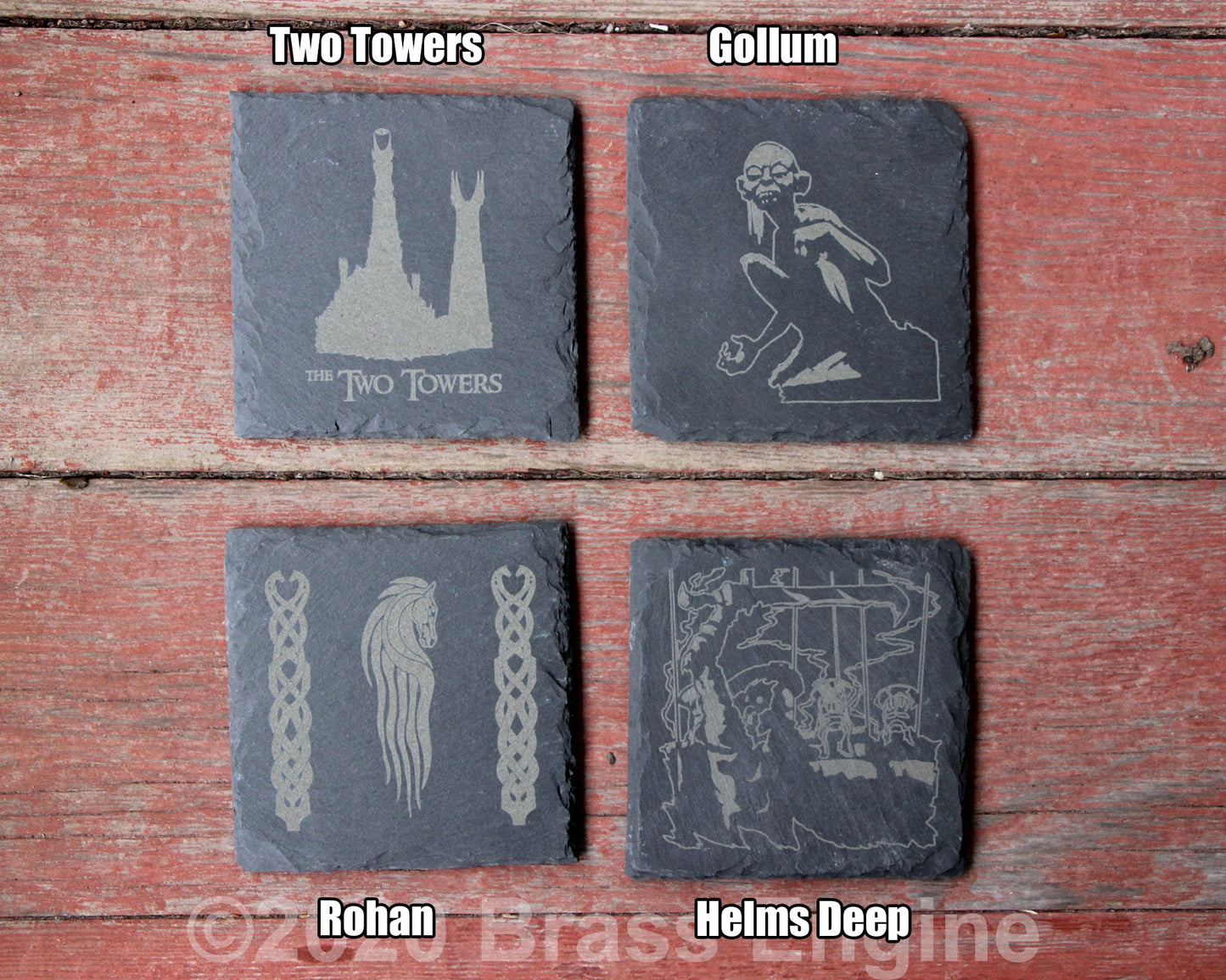 Lord of the Rings Etched Slate Coasters - Gray - Mix and Match Set of 4 5 6 7 8 - Hobbit White Tree Middle Earth barware