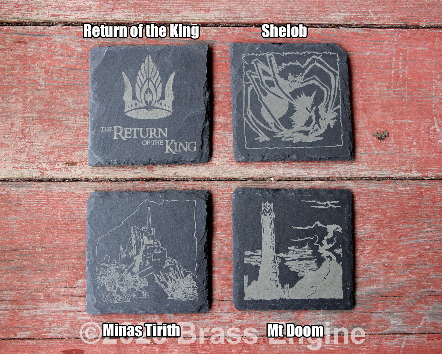 Lord of the Rings Etched Slate Coasters - Gray - Mix and Match Set of 4 5 6 7 8 - Hobbit White Tree Middle Earth barware