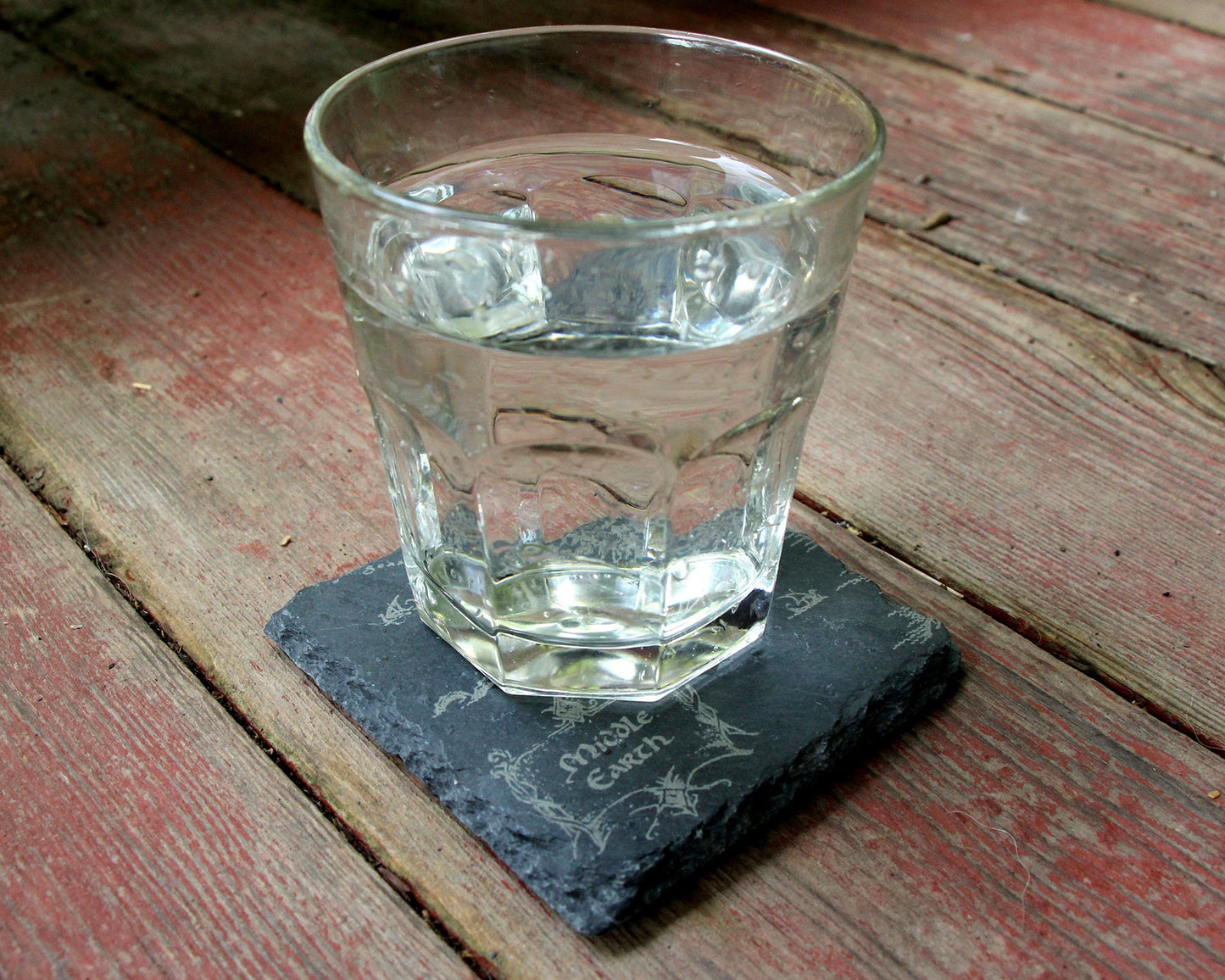 Middle Earth Map - Lord of the Rings Etched Slate Coasters - Gray - Set of 4 or 6 barware