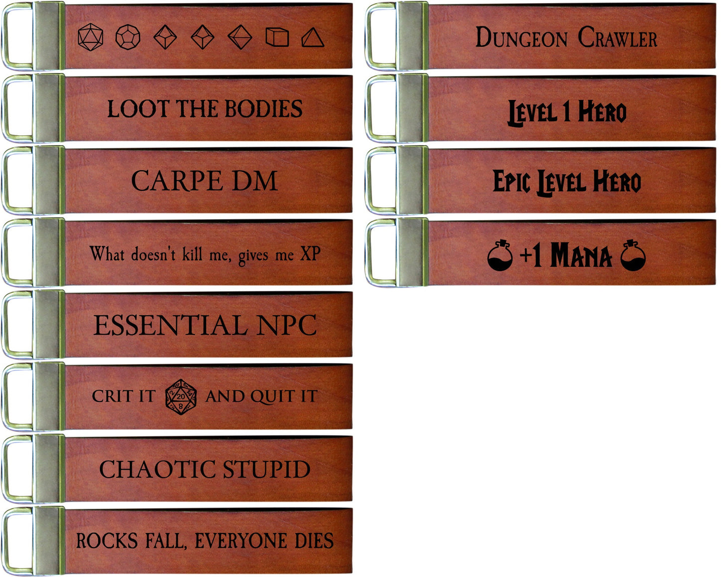 1" Wide Full Grain Leather Key Fob Strap Lanyard - Gaming - D&D Classes, Attributes, Dungeon Master - Color Choice - Personalized Veg Tan