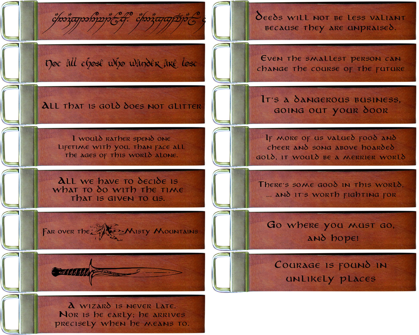 1" Wide Full Grain Leather Key Fob Strap Lanyard - Lord of the Rings, Hobbit, Quotes - Color Choice Veg Tan
