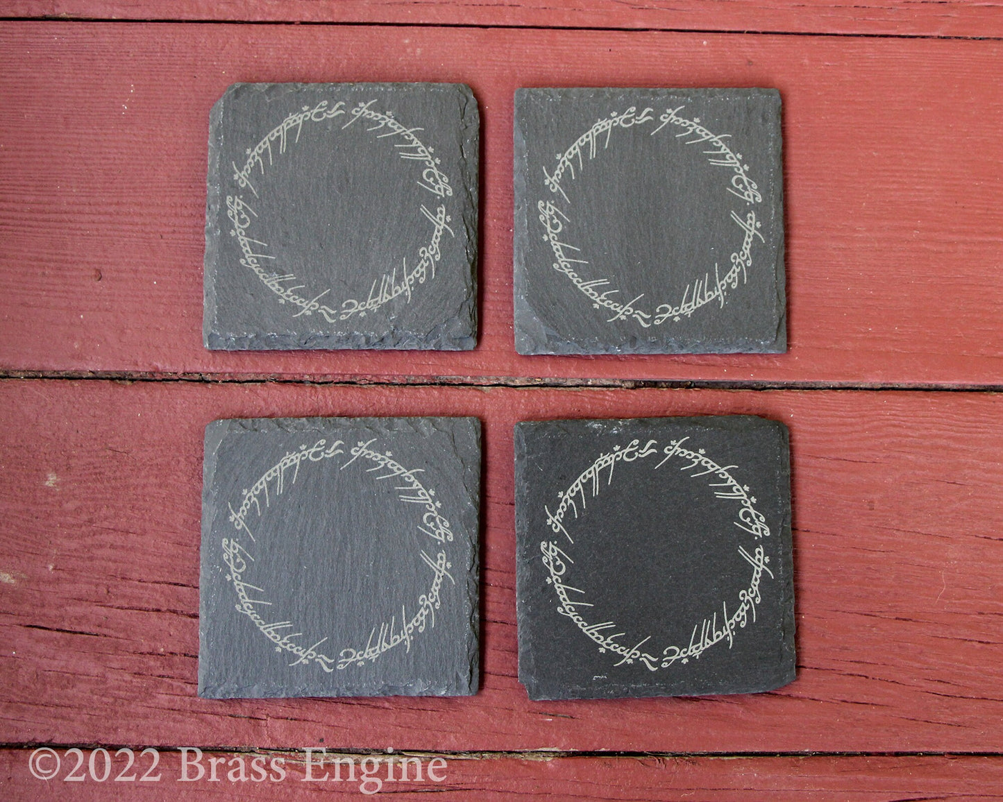 One Ring Script - Lord of the Rings Etched Slate Coasters - Gray - Set of 4 - Middle Earth barware