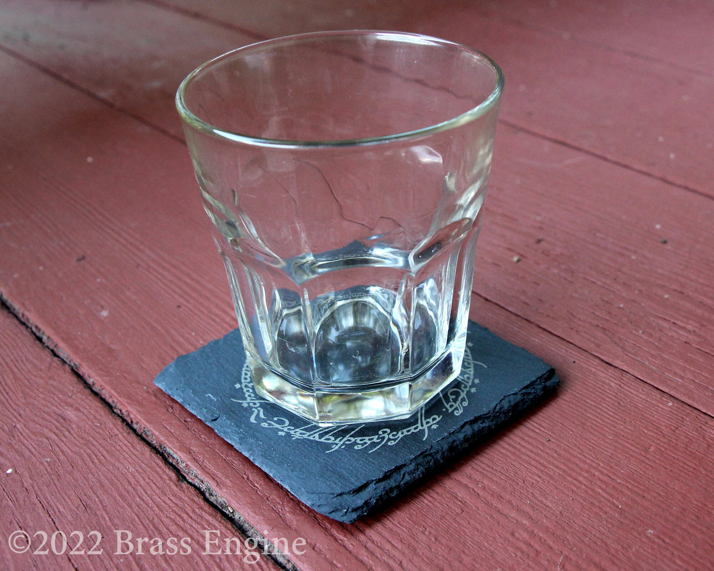 One Ring Script - Lord of the Rings Etched Slate Coasters - Gray - Set of 4 - Middle Earth barware
