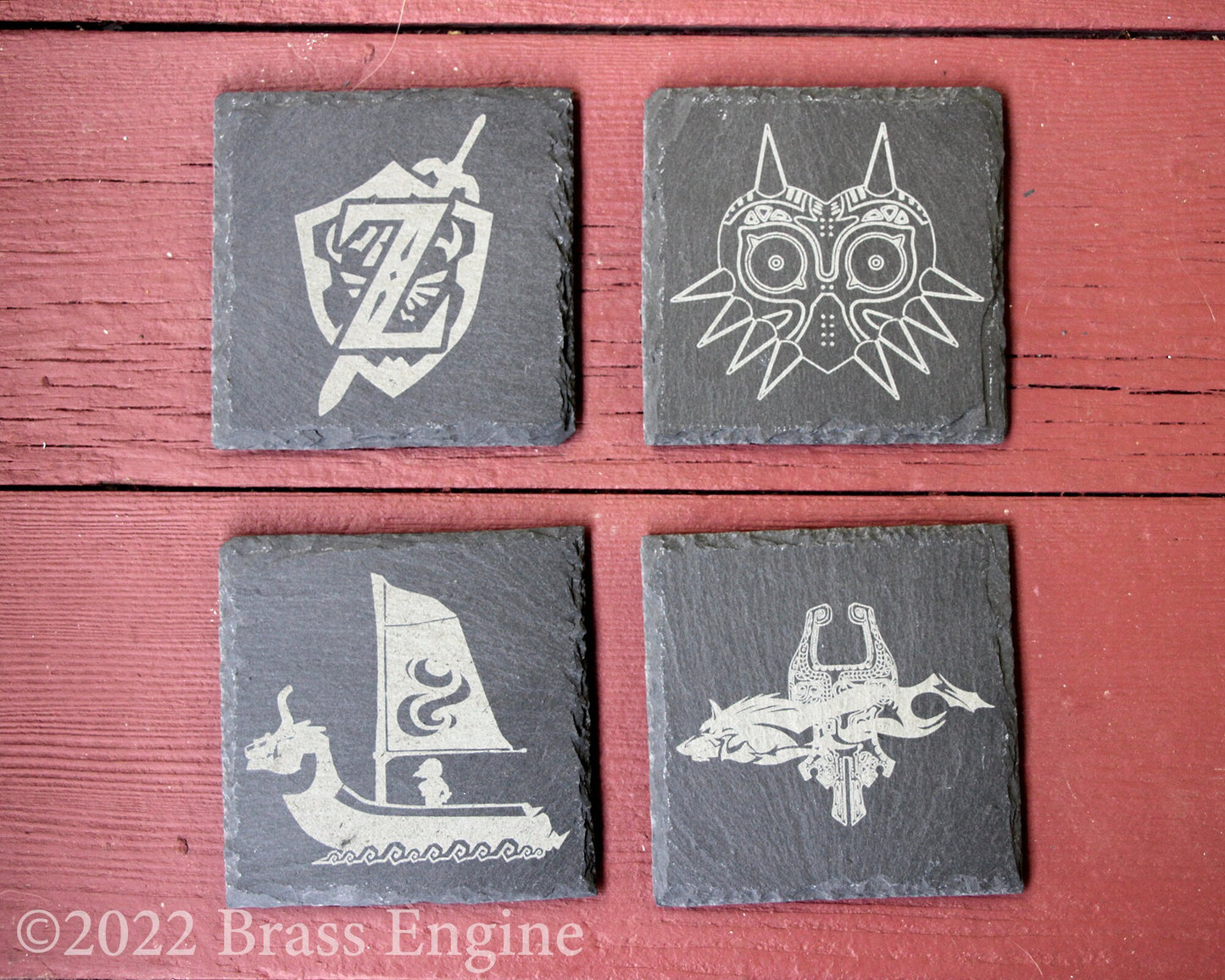 Legend of Zelda Etched Slate Coasters - Gray - Set of 4 - Ocarina of Time Majora's Mask Windwaker Twilight Princess barware