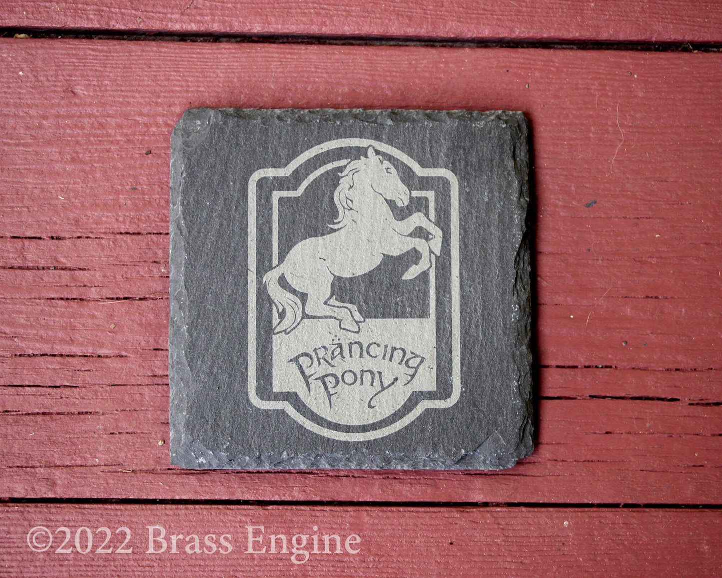 Lord of the Rings Signs Etched Slate Coasters - Gray - Set of 4 - Green Dragon Prancing Pony Durin's Door barware