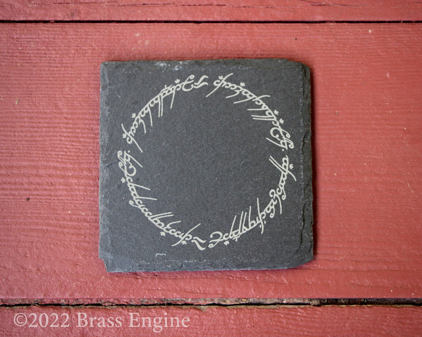 One Ring Script - Lord of the Rings Etched Slate Coasters - Gray - Set of 4 - Middle Earth barware