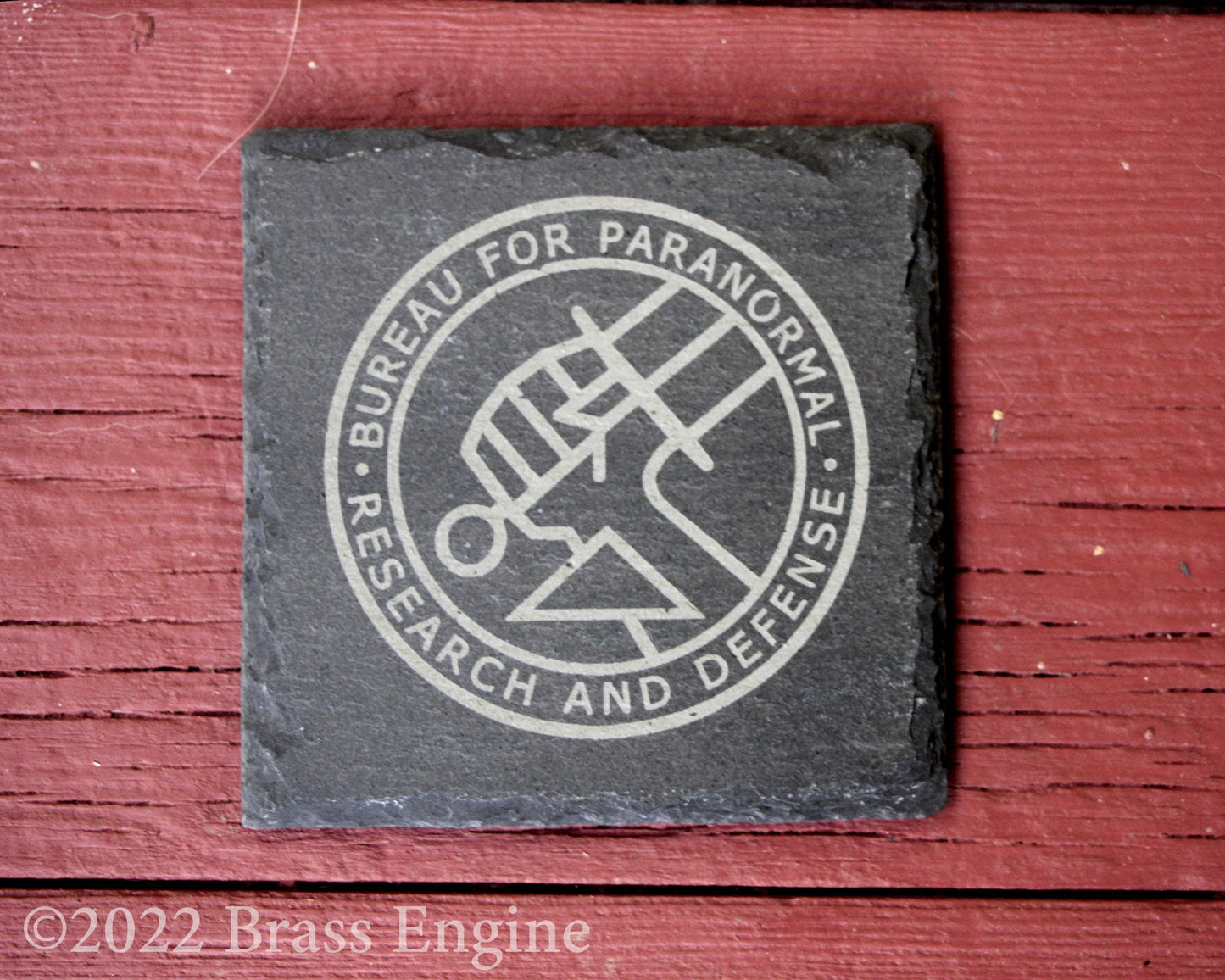 Hellboy BPRD Etched Slate Coasters - Gray - Set of 4 - Bureau of Paranormal Research and Defense barware