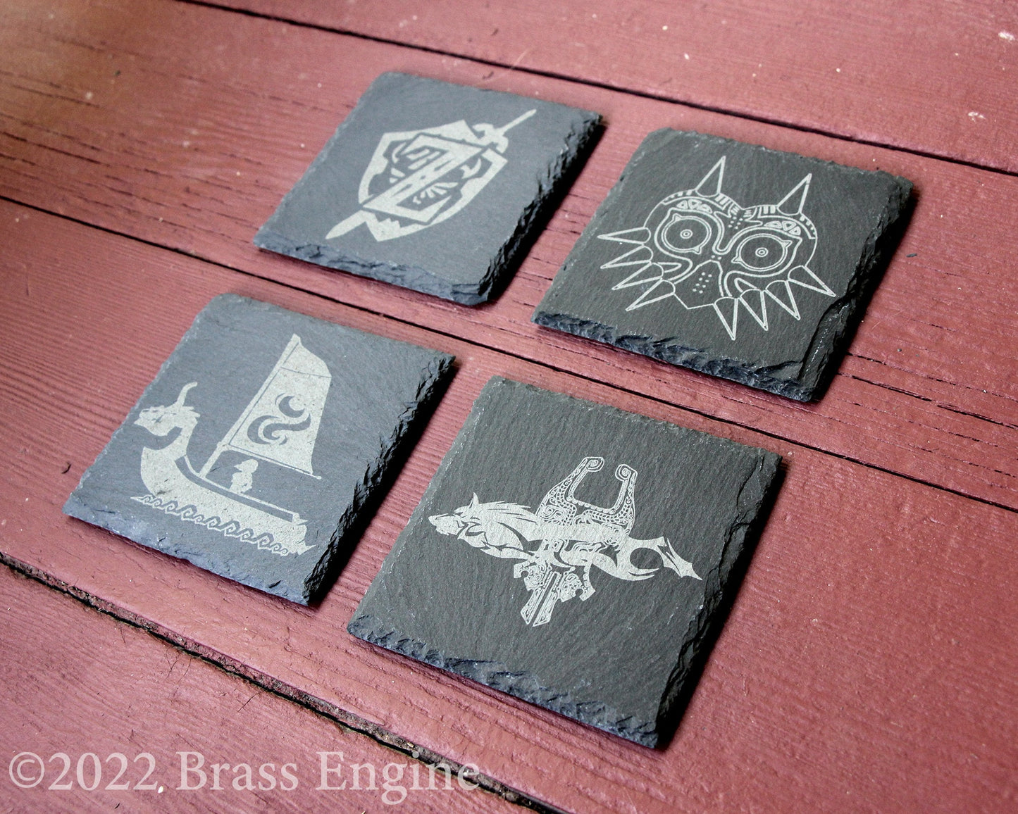 Legend of Zelda Etched Slate Coasters - Gray - Set of 4 - Ocarina of Time Majora's Mask Windwaker Twilight Princess barware