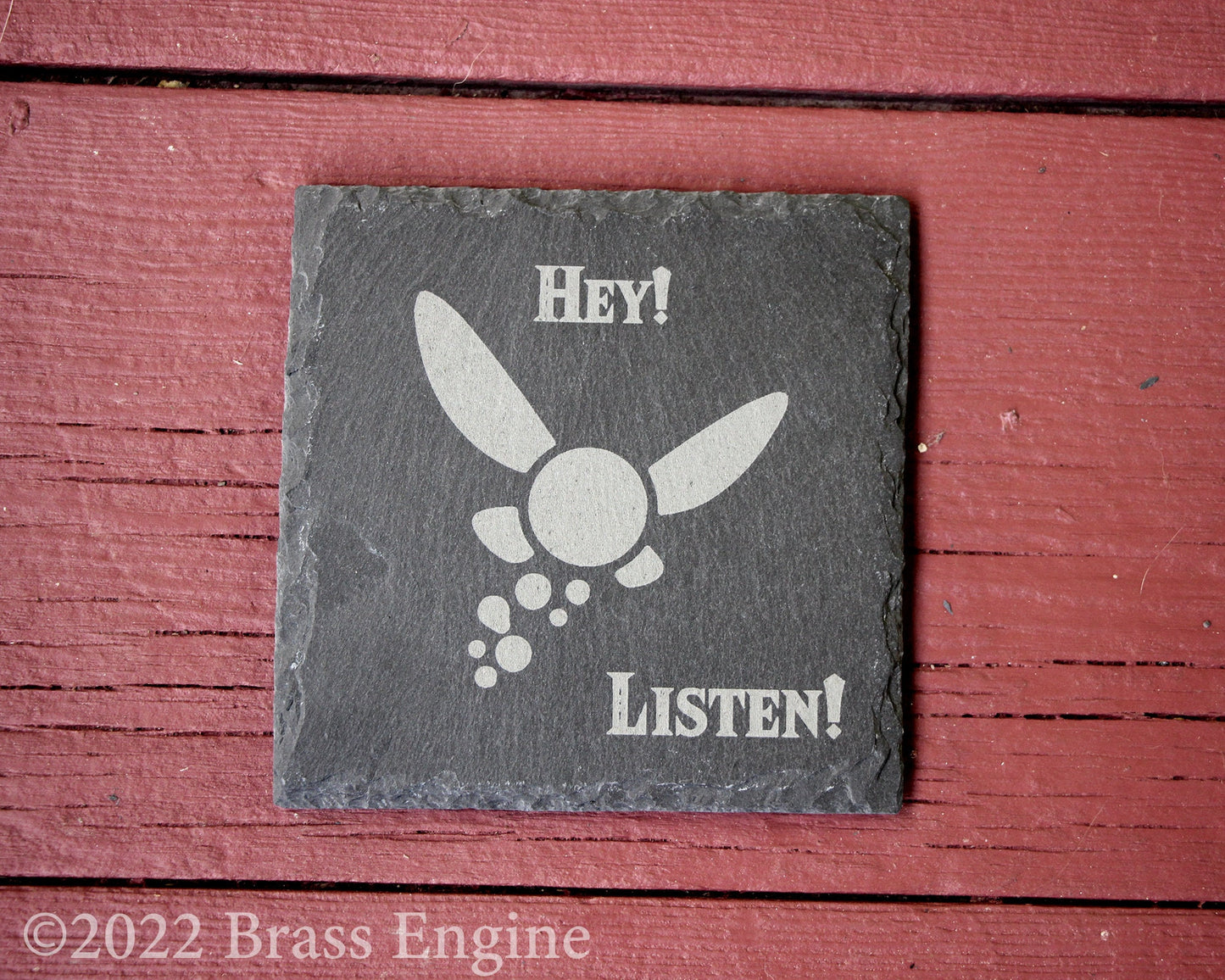 Legend of Zelda Etched Slate Coasters - Gray - Set of 4 - Triforce Sages Hey Listen Courage Wisdom Power barware