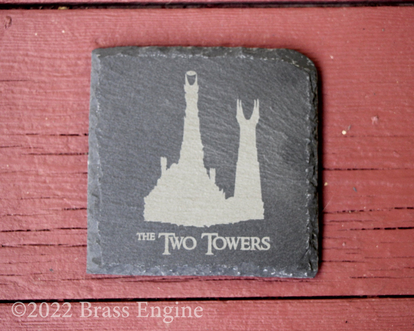 Lord of the Rings Titles Etched Slate Coasters - Gray - Set of 4 - Fellowship Two Towers Return of the King barware
