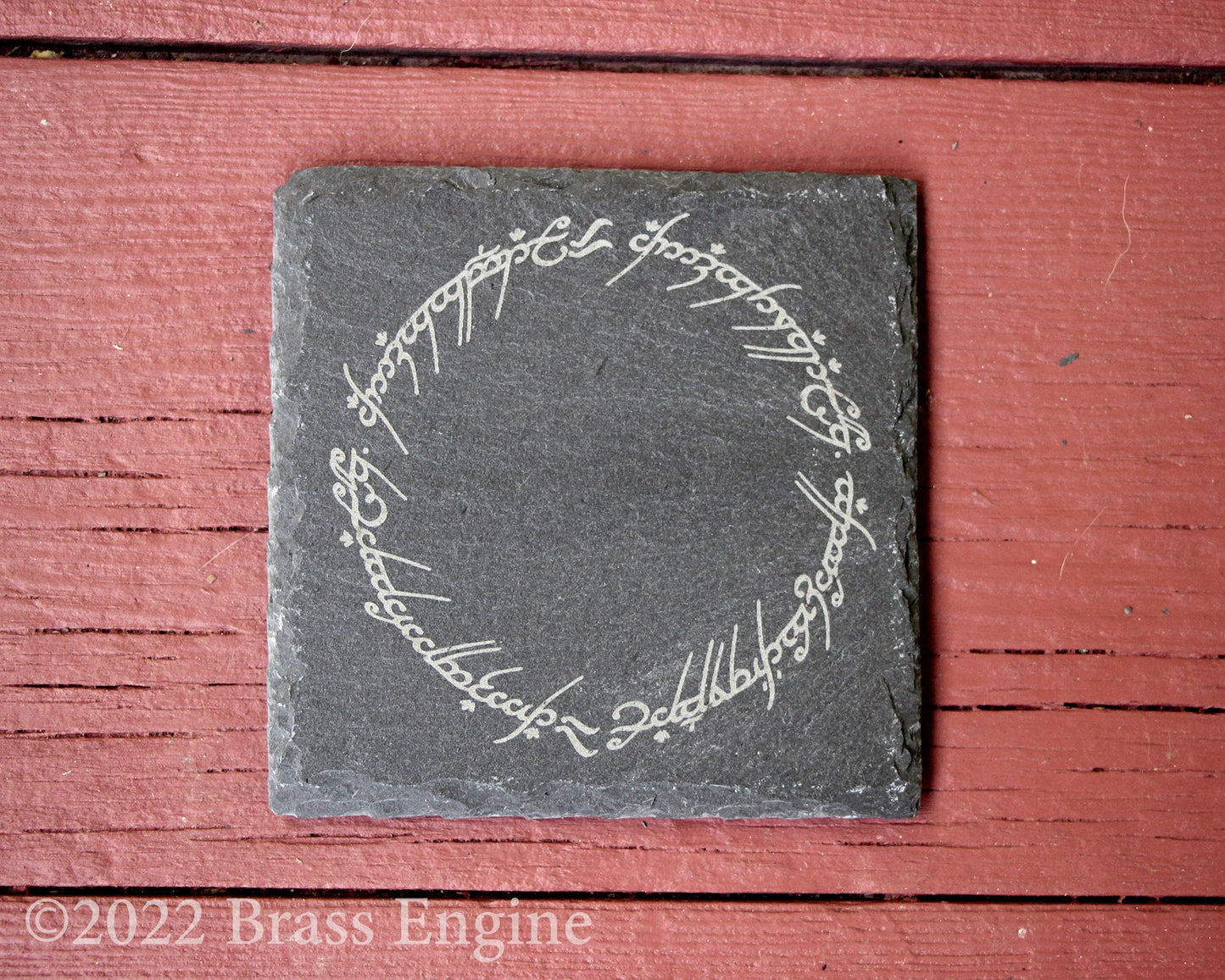 Lord of the Rings Titles Etched Slate Coasters - Gray - Set of 4 - Fellowship Two Towers Return of the King barware