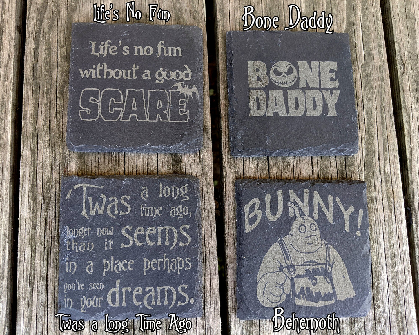 Nightmare Before Christmas Slate Coasters - Gray - Mix and Match Set of 4 5 6 7 8 - Xmas Jack Sally Oogie Boogie