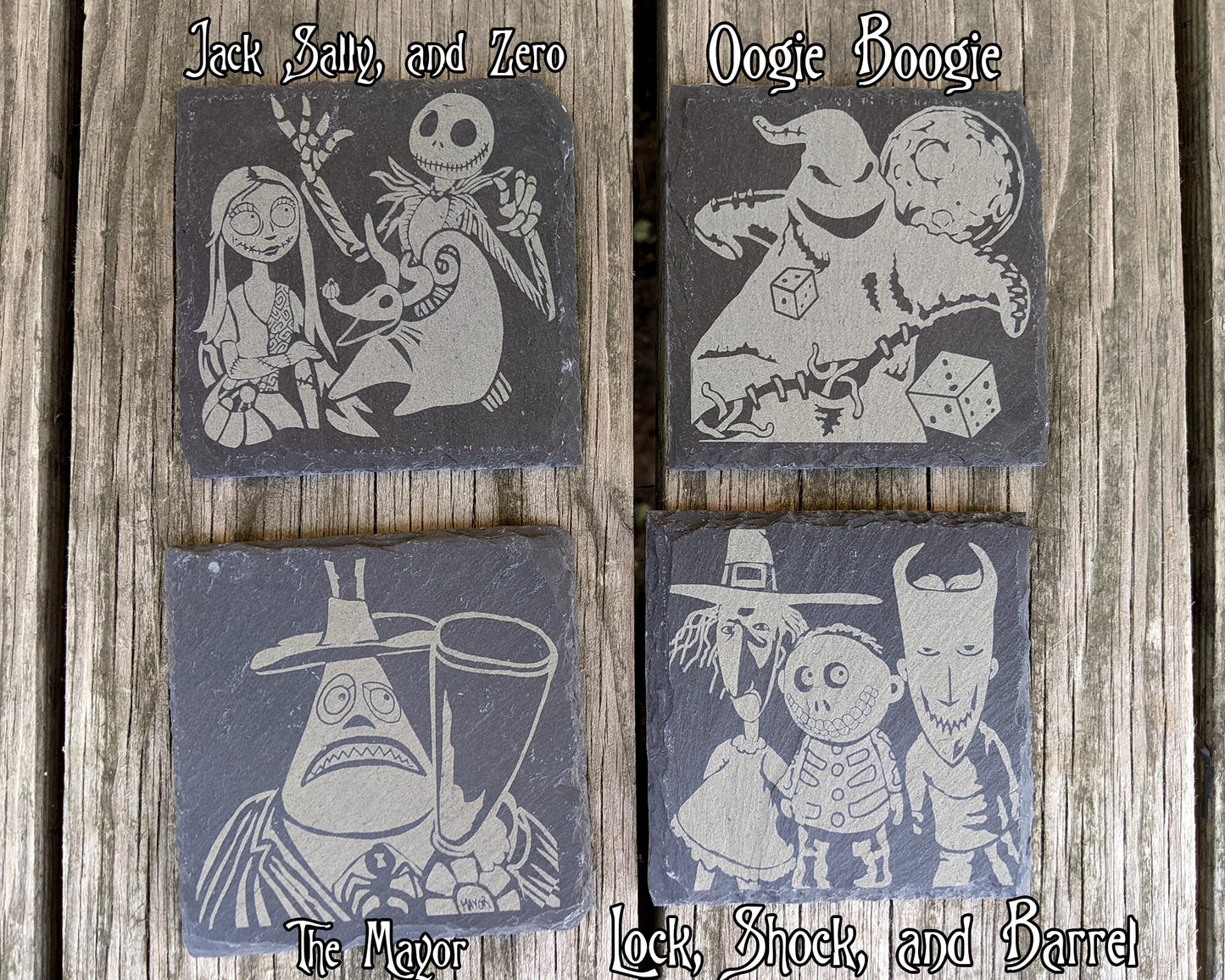 Nightmare Before Christmas Slate Coasters - Gray - Mix and Match Set of 4 5 6 7 8 - Xmas Jack Sally Oogie Boogie