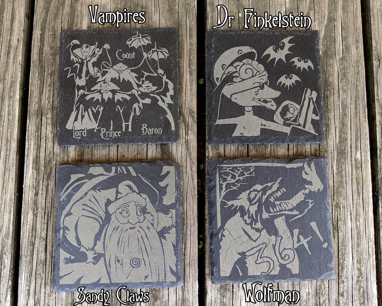 Nightmare Before Christmas Slate Coasters - Gray - Mix and Match Set of 4 5 6 7 8 - Xmas Jack Sally Oogie Boogie