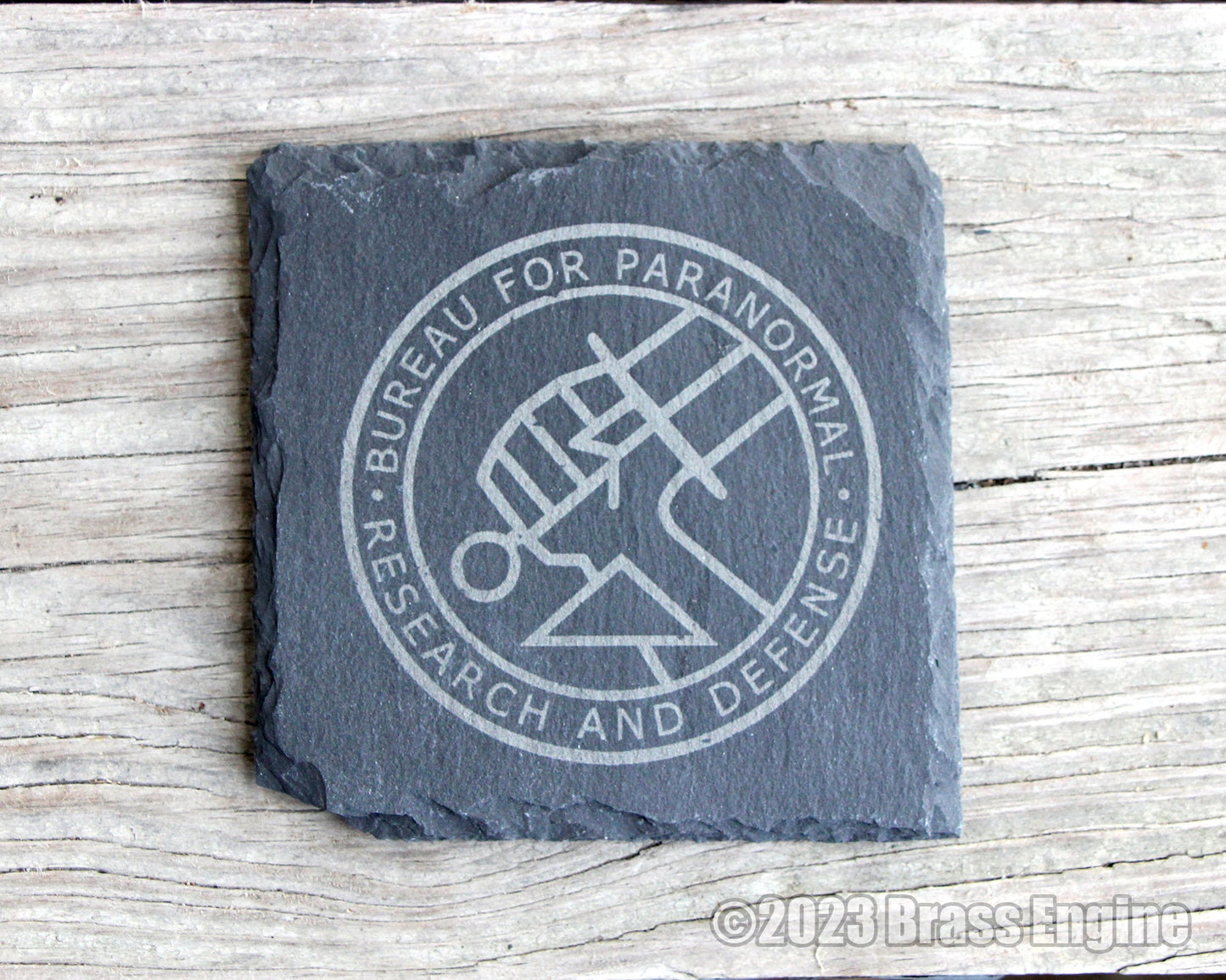Hellboy Etched Slate Coasters - Gray - BPRD Anung un Rama Right Hand of Doom barware