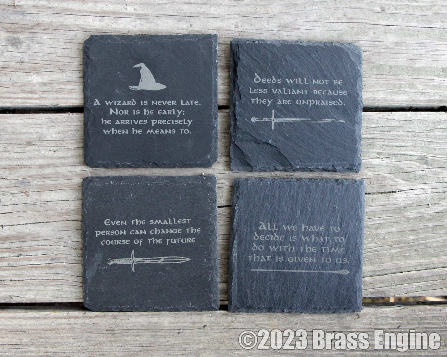 Lord of the Rings Etched Slate Coasters - Gray - Mix and Match Set of 4 5 6 7 8 - Hobbit White Tree Middle Earth barware