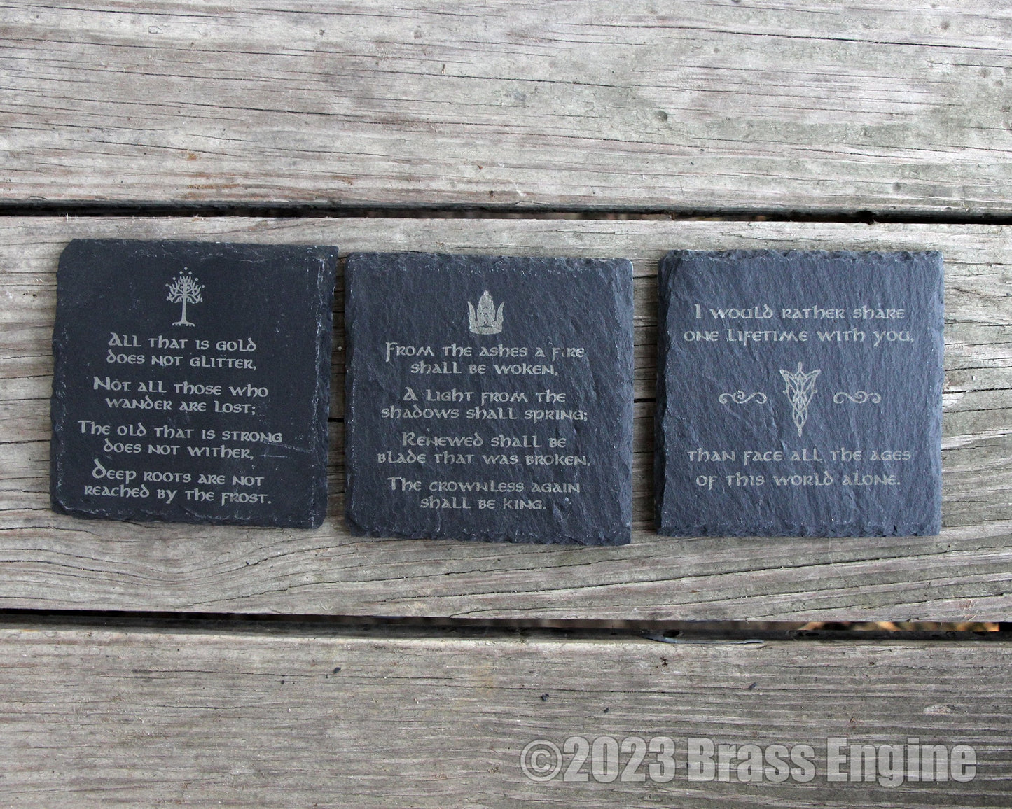 Lord of the Rings Etched Slate Coasters - Gray - Mix and Match Set of 4 5 6 7 8 - Hobbit White Tree Middle Earth barware