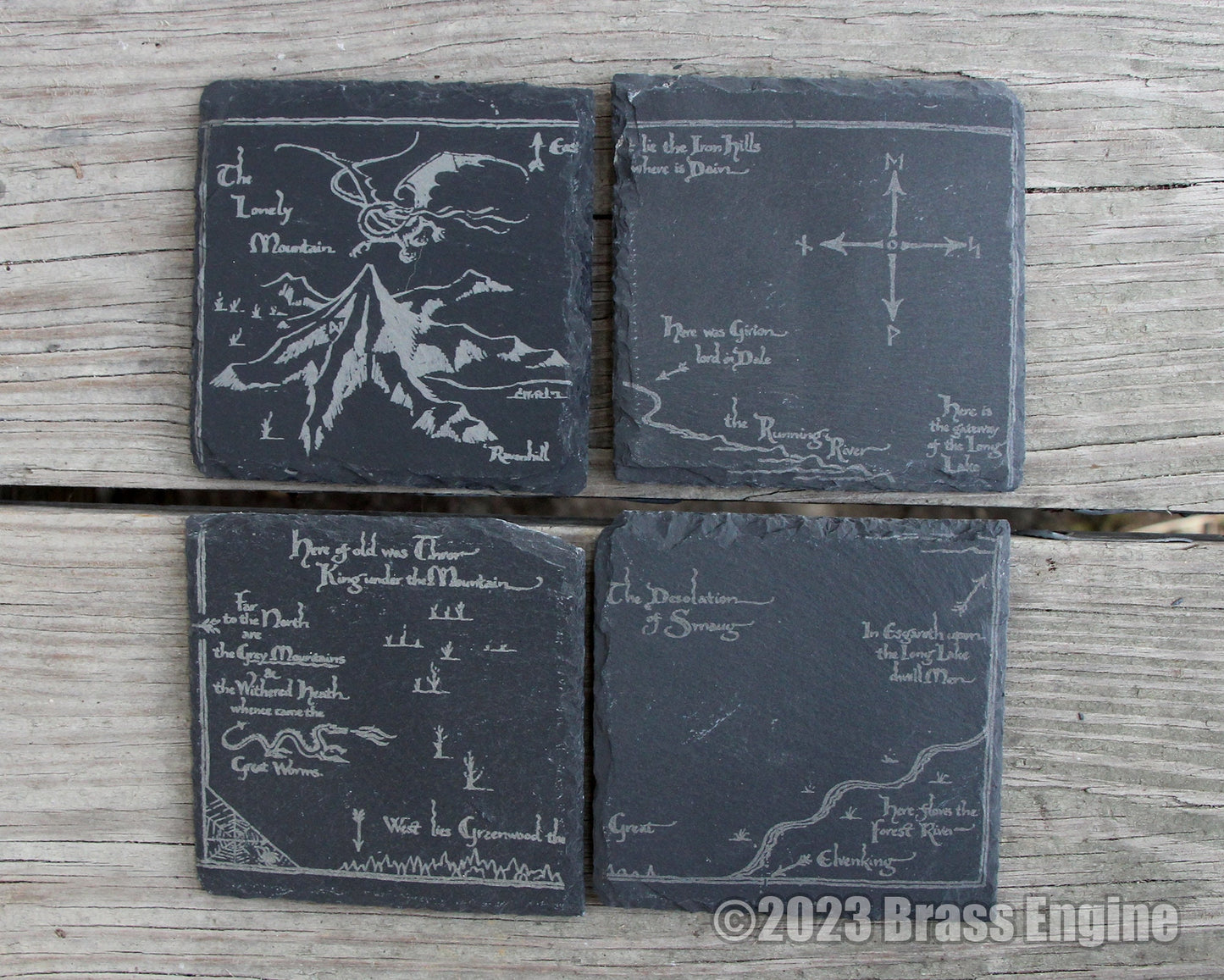 Thorin's Map of Lonely Mountain - Lord of the Rings Etched Slate Coasters - Gray - Set of 4 barware The Hobbit