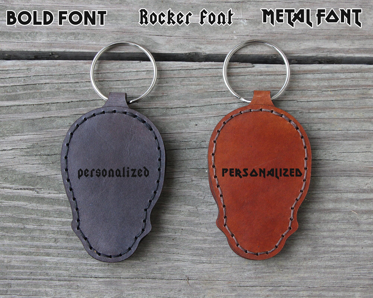 Skull Leather Guitar Pick Holder - Handmade engraved - Color Choice - Gothic Men keychain key fob musician rock metal