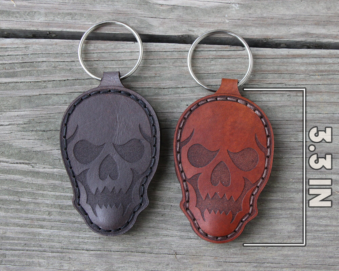 Skull Leather Guitar Pick Holder - Handmade engraved - Color Choice - Gothic Men keychain key fob musician rock metal