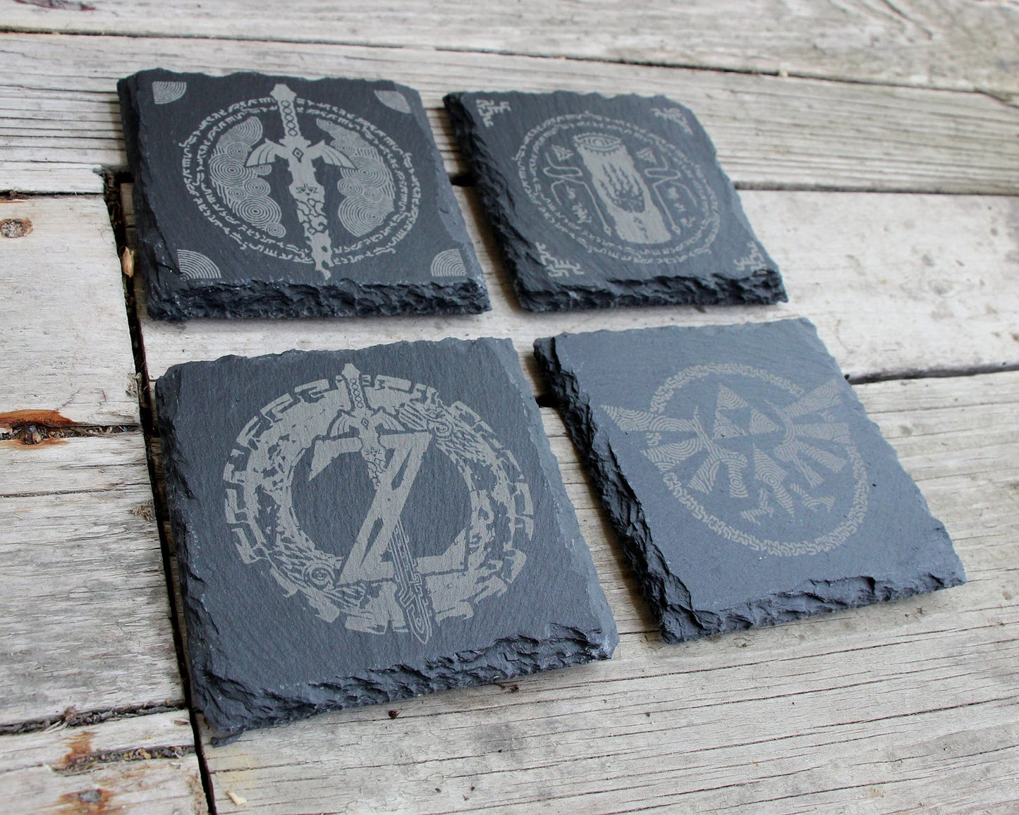 Legend of Zelda Tears of the Kingdom Engraved Slate Coasters - Gray - Set of 4