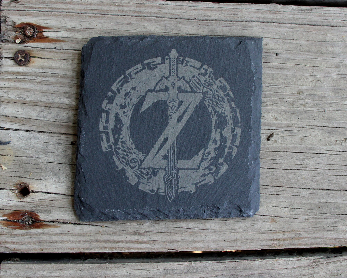 Legend of Zelda Tears of the Kingdom Engraved Slate Coasters - Gray - Set of 4